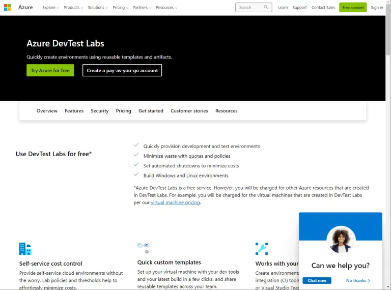 azure cost management tools​ azure dev test labs
