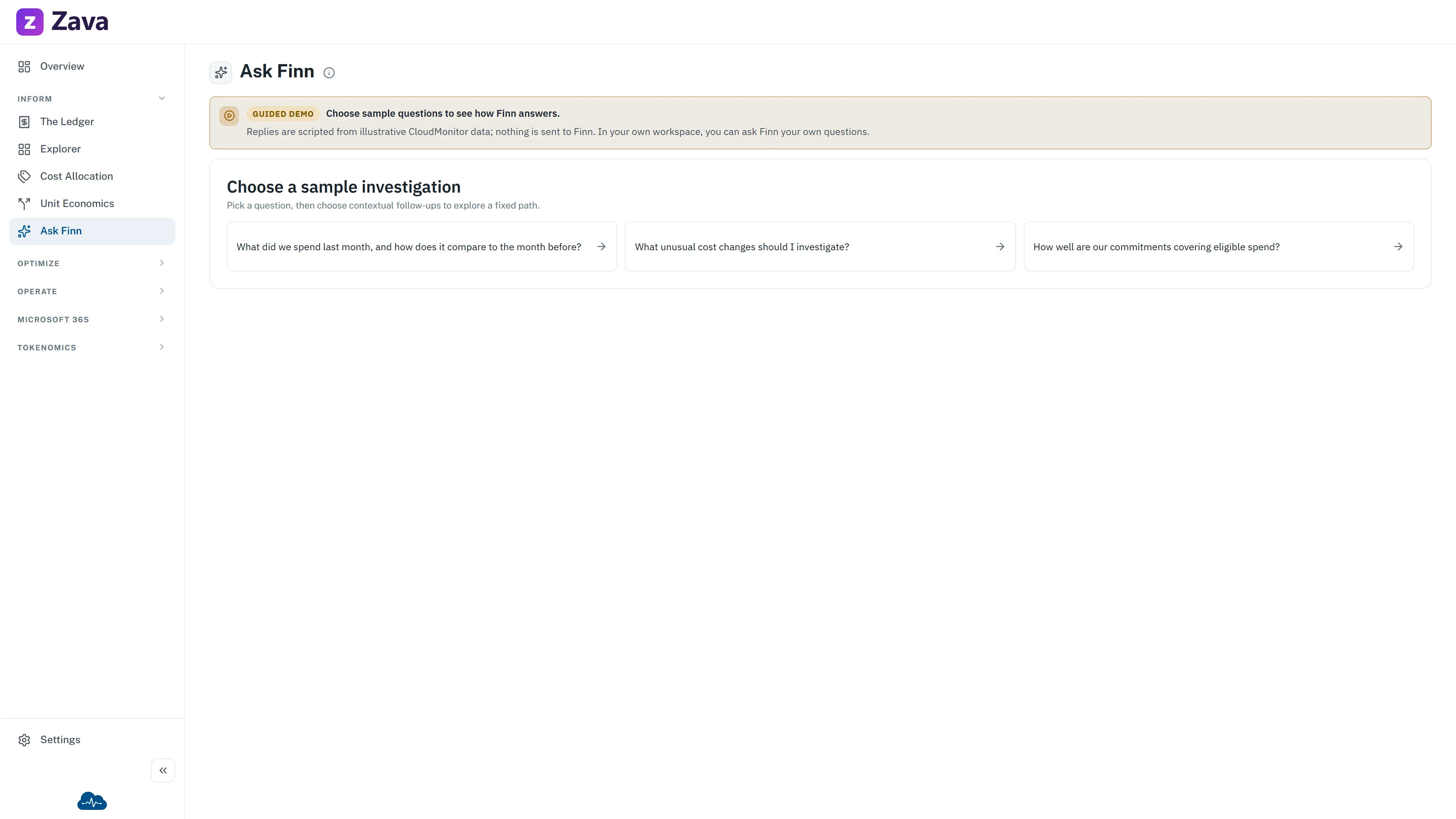 Example Ask Finn screen for asking questions about costs