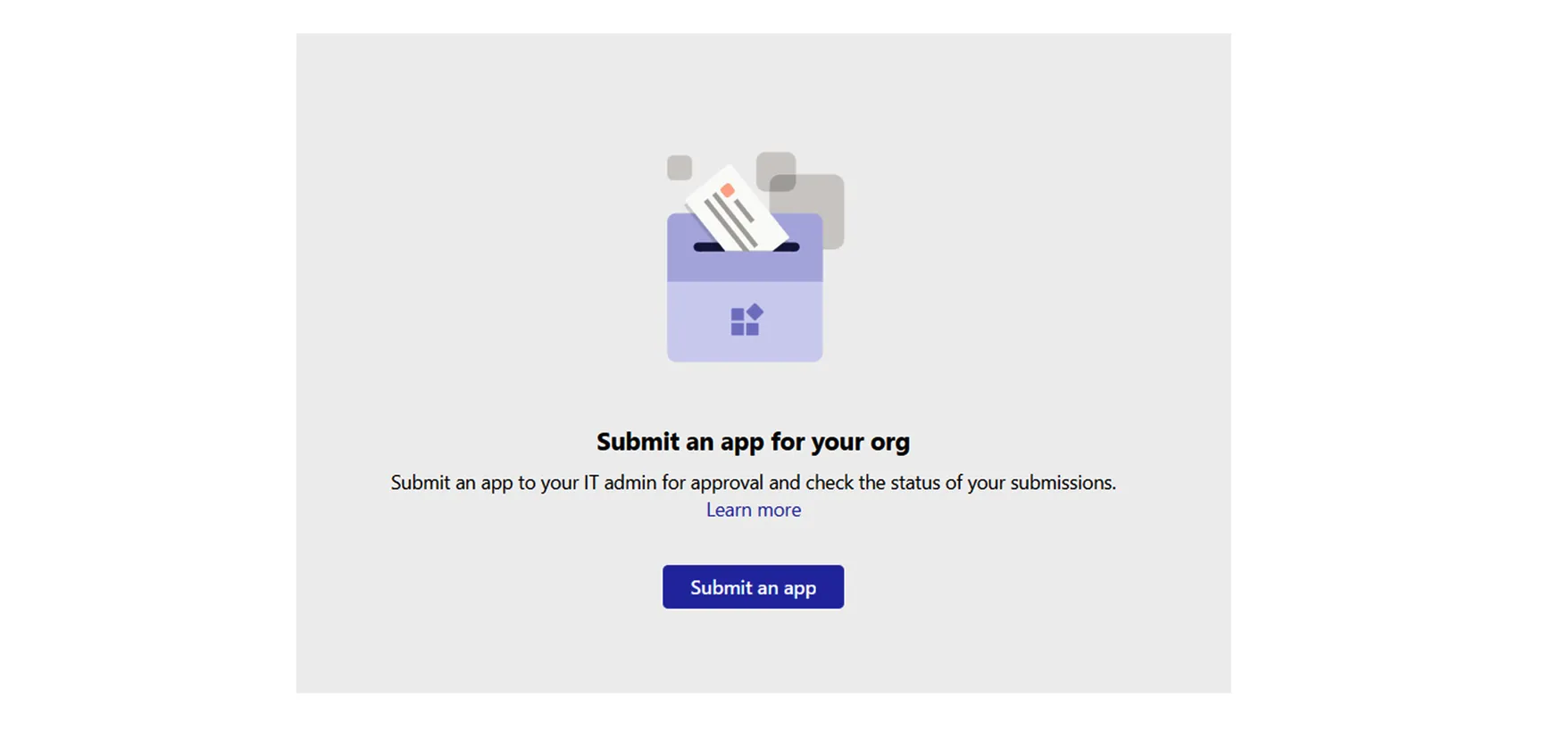 Teams Manage your Apps page with the "Submit an app" button highlighted