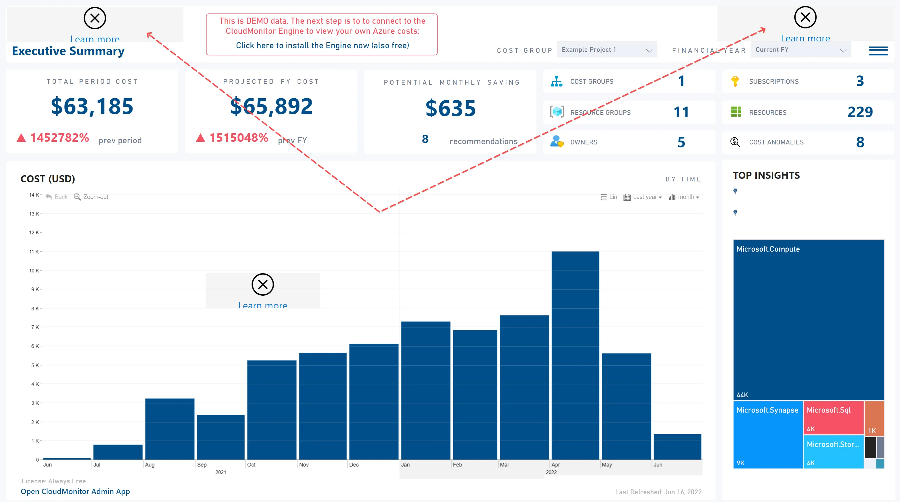 Power BI report page with empty placeholders where the company logo should appear