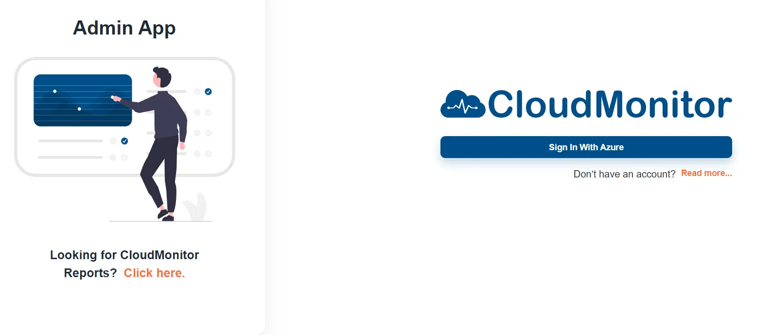 CloudMonitor Admin App login screen used to sign in with provided credentials